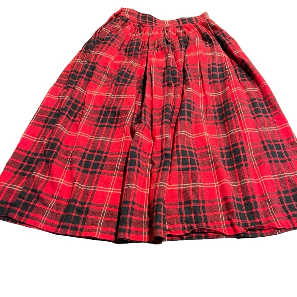 Cambridge Dry Goods Red Plaid Pleated MIDI Skirt Size 12